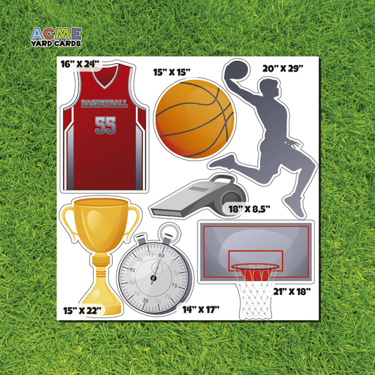 ACME Yard Cards Half Sheet - Sports - Basketball Team in Silver & Red