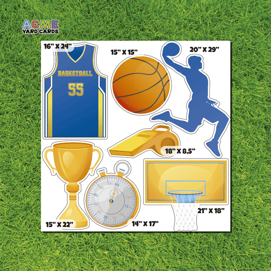 ACME Yard Cards Half Sheet - Sports - Basketball Team in Yellow, Gold & Blue