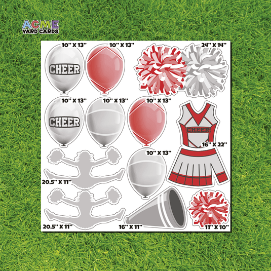 ACME Yard Cards Half Sheet - Sports - Cheerleading in Red & Silver