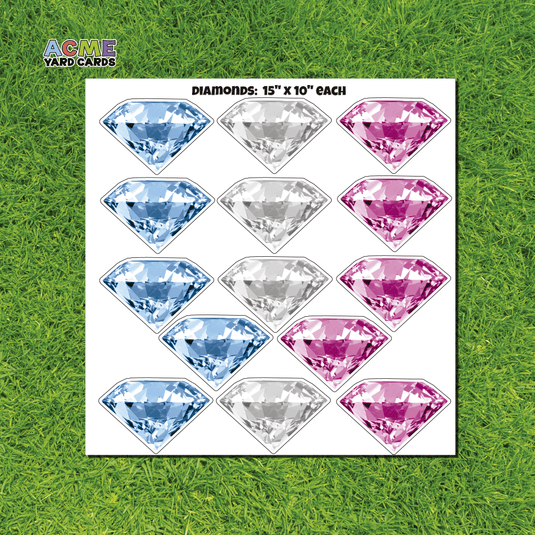 ACME Yard Cards Half Sheet - Theme - Diamonds in White, Blue and Pink