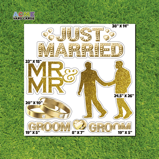 ACME Yard Cards Half Sheet - Theme - Just Married Mr and Mr - Gold