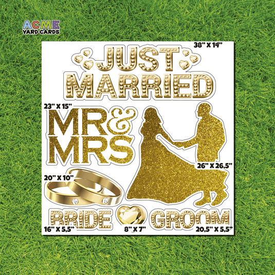 ACME Yard Cards Half Sheet - Theme - Just Married Mr and Mrs - Gold