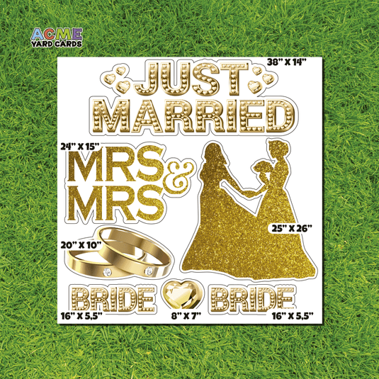 ACME Yard Cards Half Sheet - Theme - Just Married Mrs and Mrs - Gold