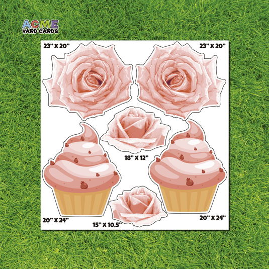 ACME Yard Cards Half Sheet - Theme - Pretty Roses & Cupcakes Pink