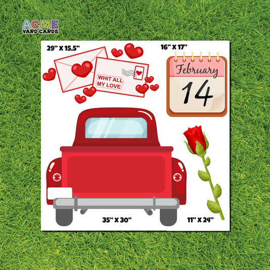 ACME Yard Cards Half Sheet - Theme – Red Pickup Truck Valentines Set