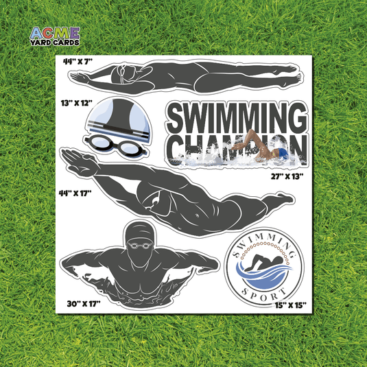 ACME Yard Cards Half Sheet - Theme - Swim team in Gray