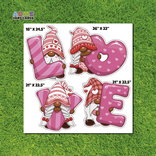 ACME Yard Cards Half Sheet - Theme – Valentines Pink Love Gnome – Dark Skin Tone