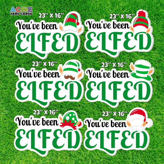 ACME Yard Cards Half Sheet - Theme - You've Been Elfed Mini Signs - Red and Green